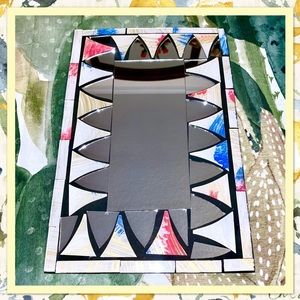 Boho Eclectic Mosaic Rectangular Mirror (Metallic Silver, Gold, Red & Blue)